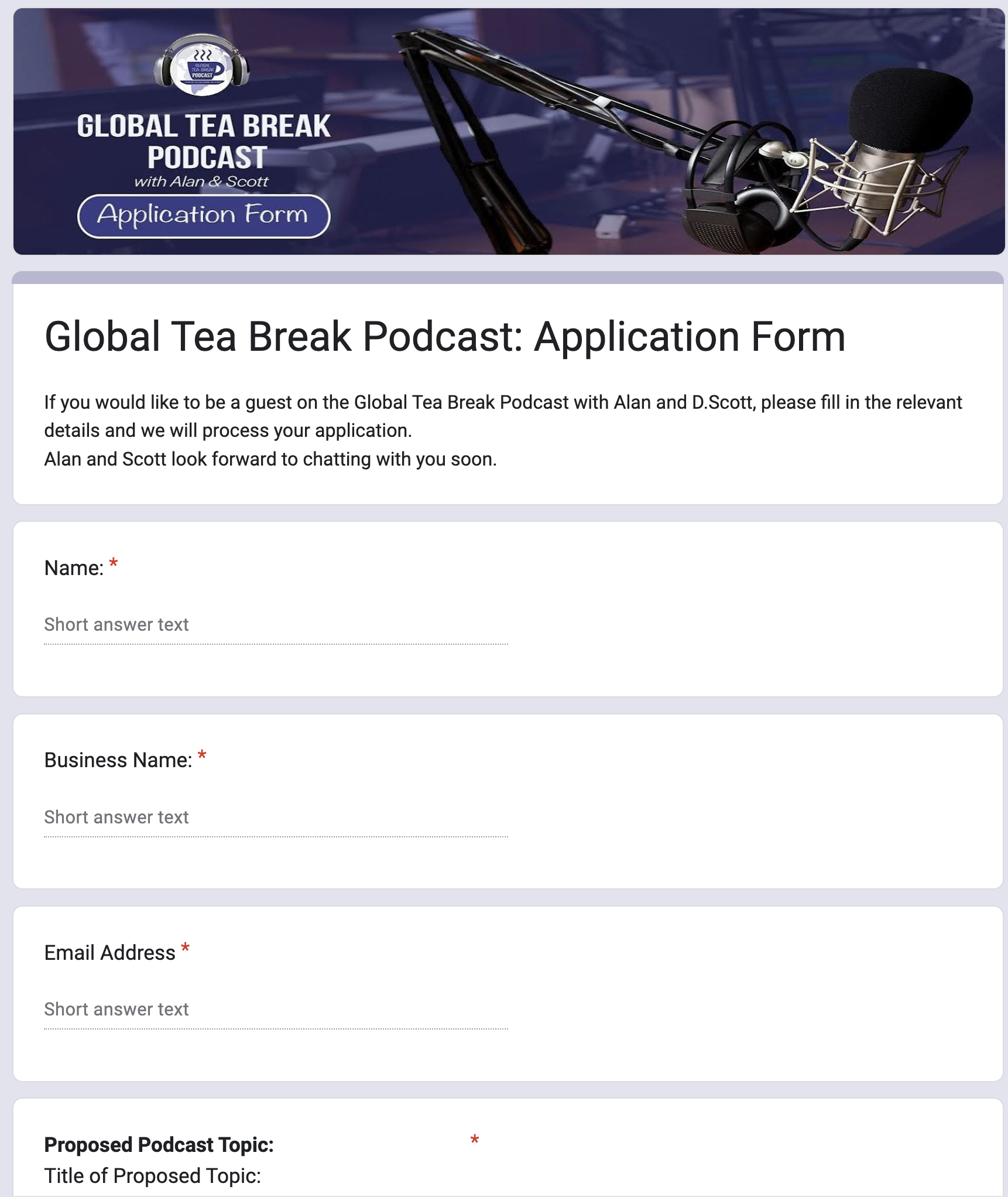 Global Tea Break Application Form